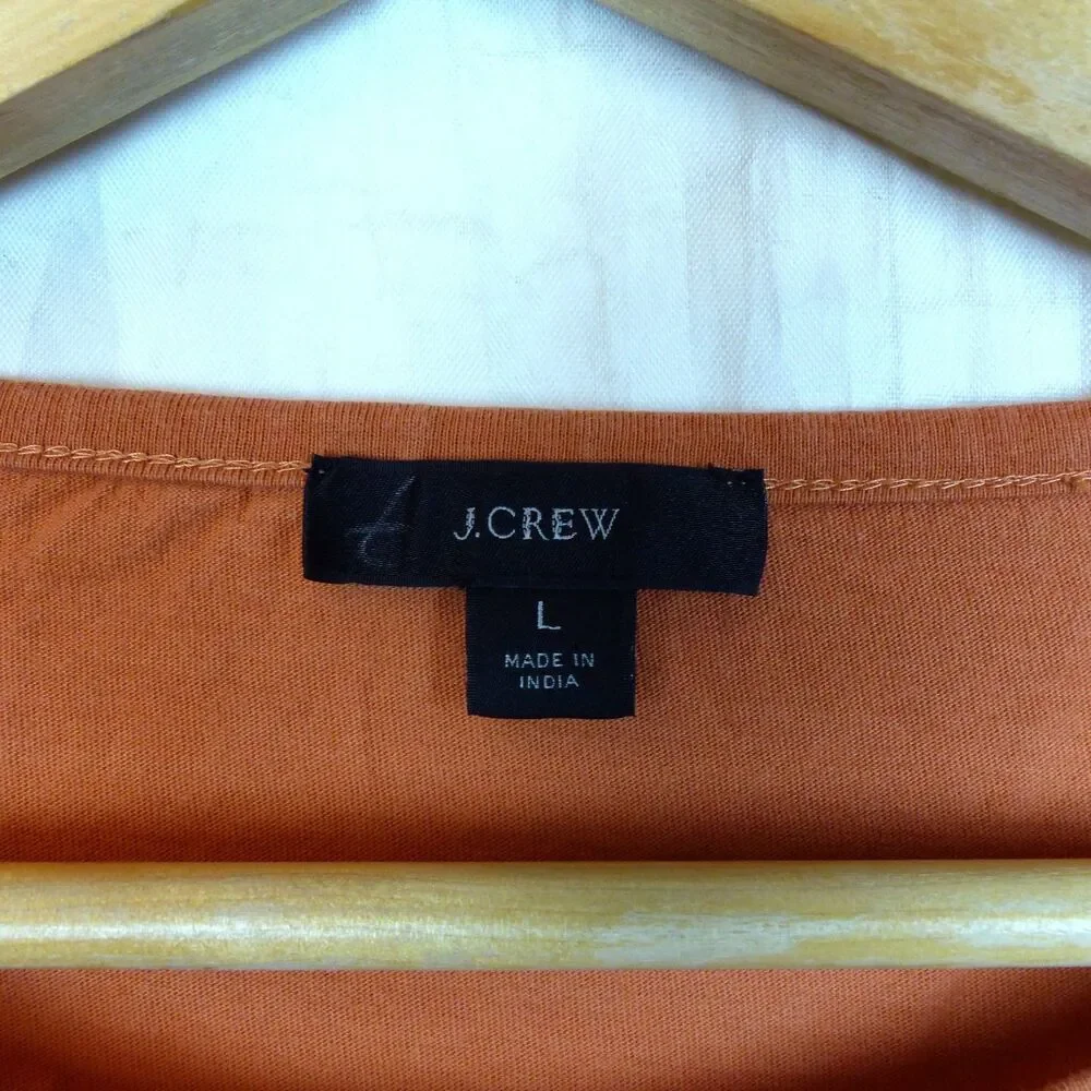 J.Crew Peasant Top Womens L Orange Eyelet Embroidered Cotton Boho Style AS023